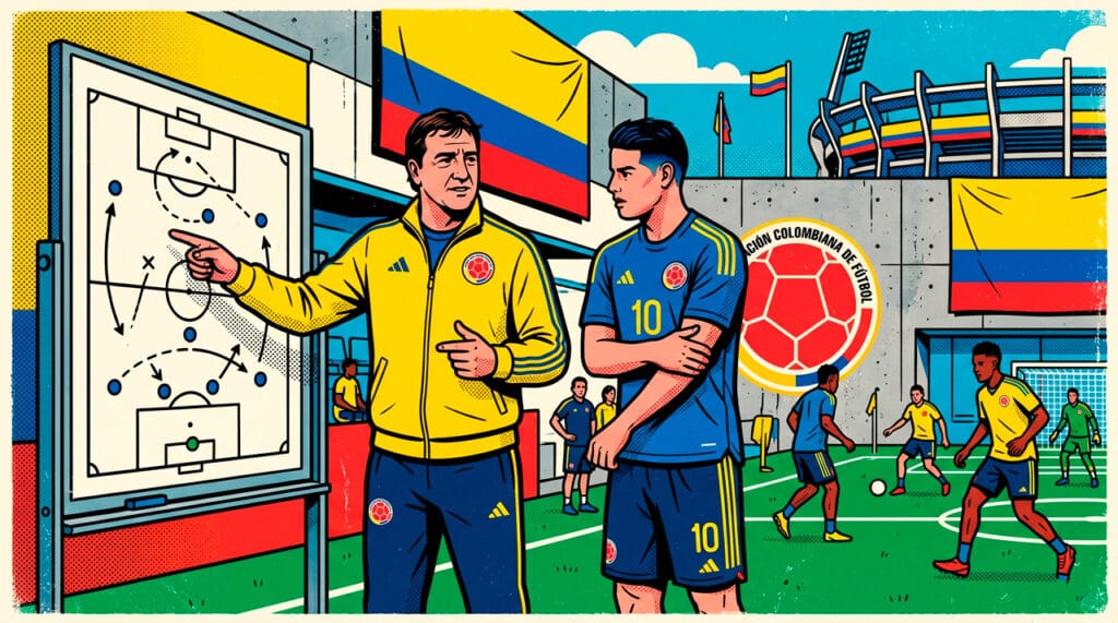James rodrigues y su entrenador Néstor Lorenzo